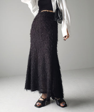 シャギーフリンジロングマーメイドスカート ／shaggy fringe long mermaid skirt