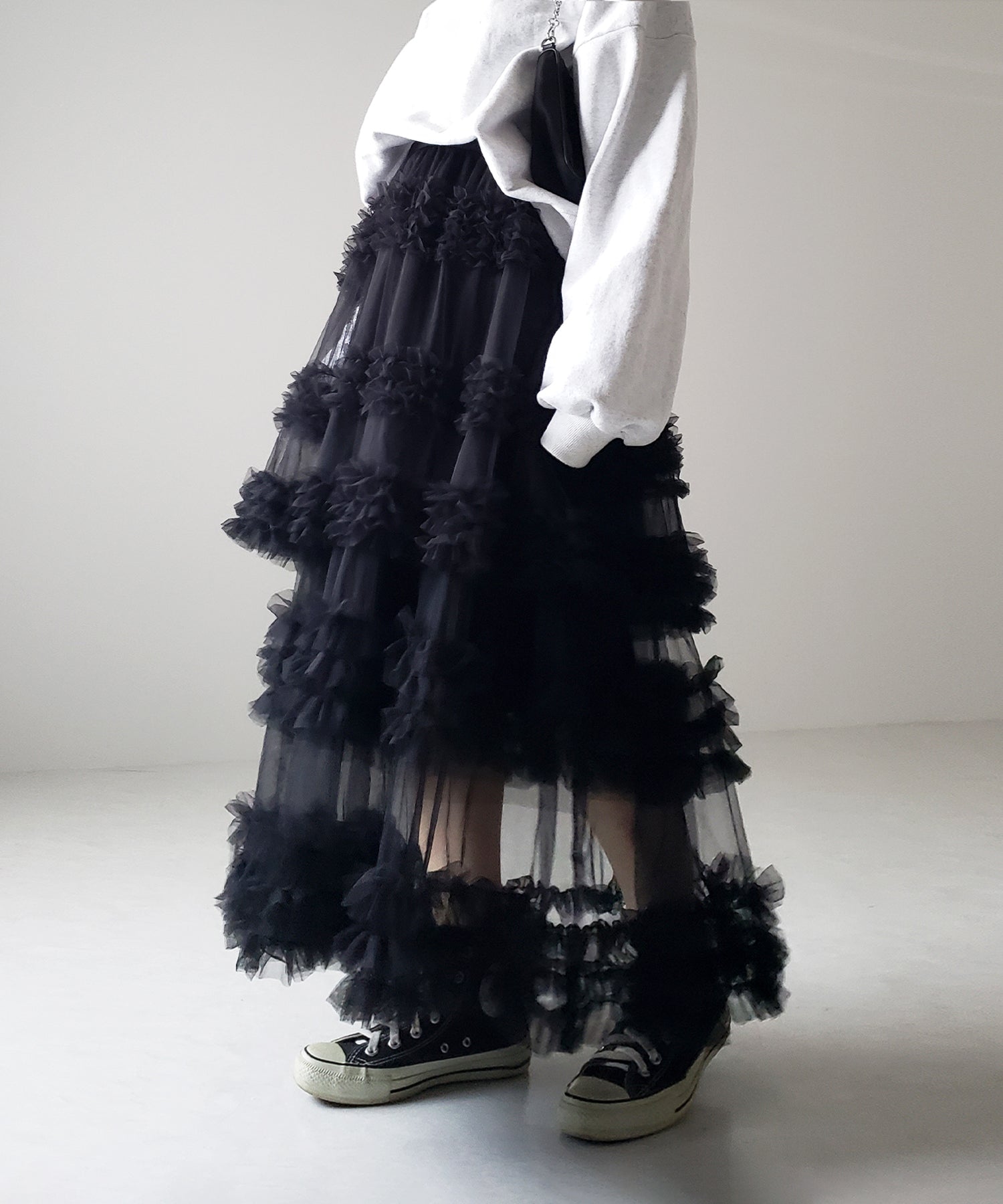【 ８color 】シアーフリルレイヤードボリュームチュールスカート