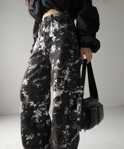【 ３SIZE 】箔プリントブリーチヴィンテージワイドデニム ／ Foil print bleached vintage wide denim