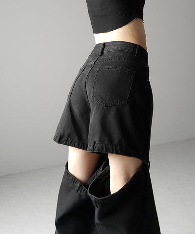 【 選べる３サイズ 】バックオープンカットアウトウォッシュワイドデニム ／ Back open cutout washed wide denim
