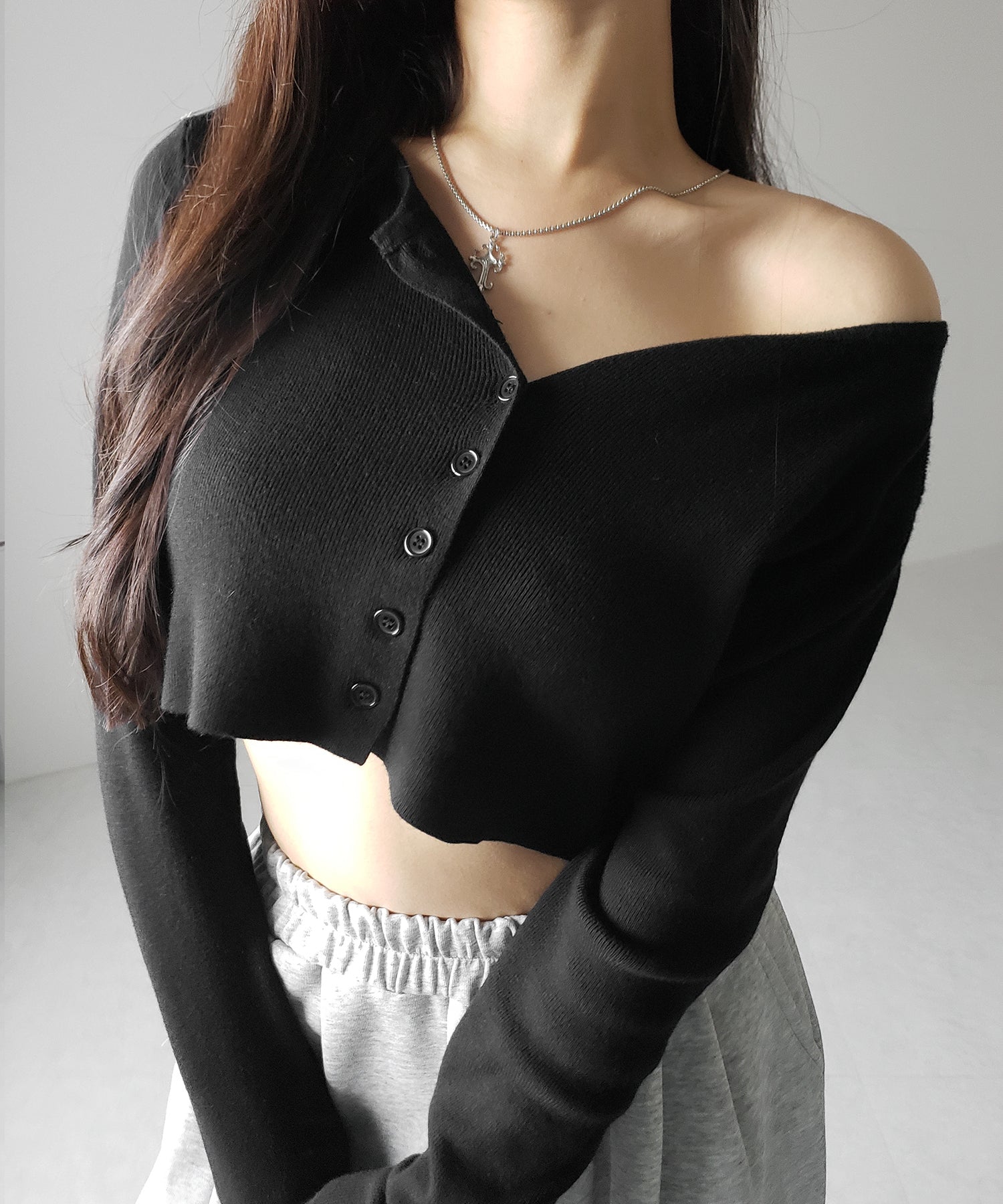 ミニボタンショートリブニットカーディガン ／ mini button short rib knit cardigan