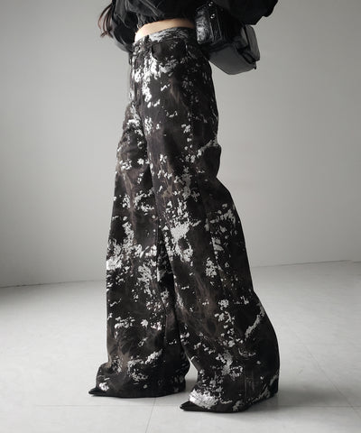 【 ３SIZE 】箔プリントブリーチヴィンテージワイドデニム ／ Foil print bleached vintage wide denim