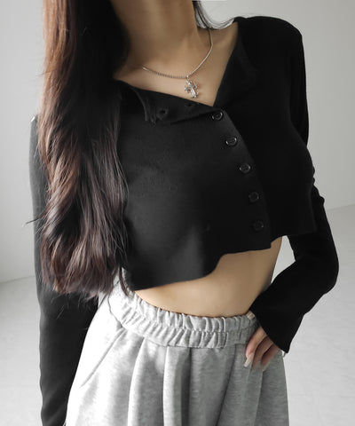 ミニボタンショートリブニットカーディガン ／ mini button short rib knit cardigan