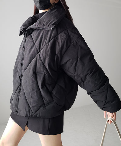 【 ３COLOR ／２WAY 】ボリュームハイネックナイロンパフダウンジャケット