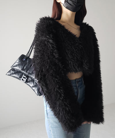 【 ３COLOR 】ロングシャギーボアショートボリュームカーディガン