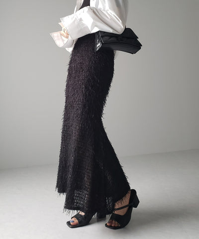 シャギーフリンジロングマーメイドスカート ／shaggy fringe long mermaid skirt
