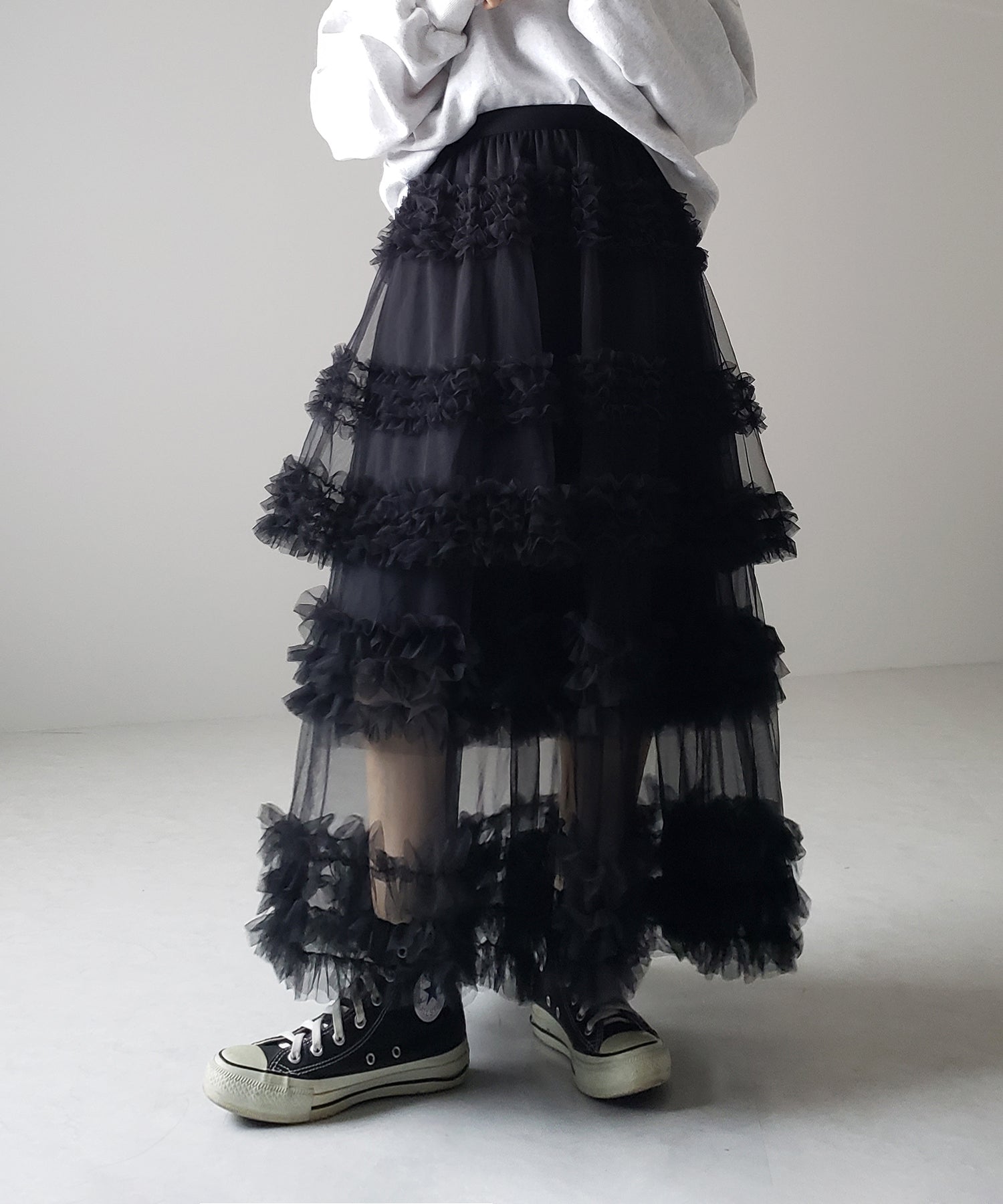 【 ８color 】シアーフリルレイヤードボリュームチュールスカート