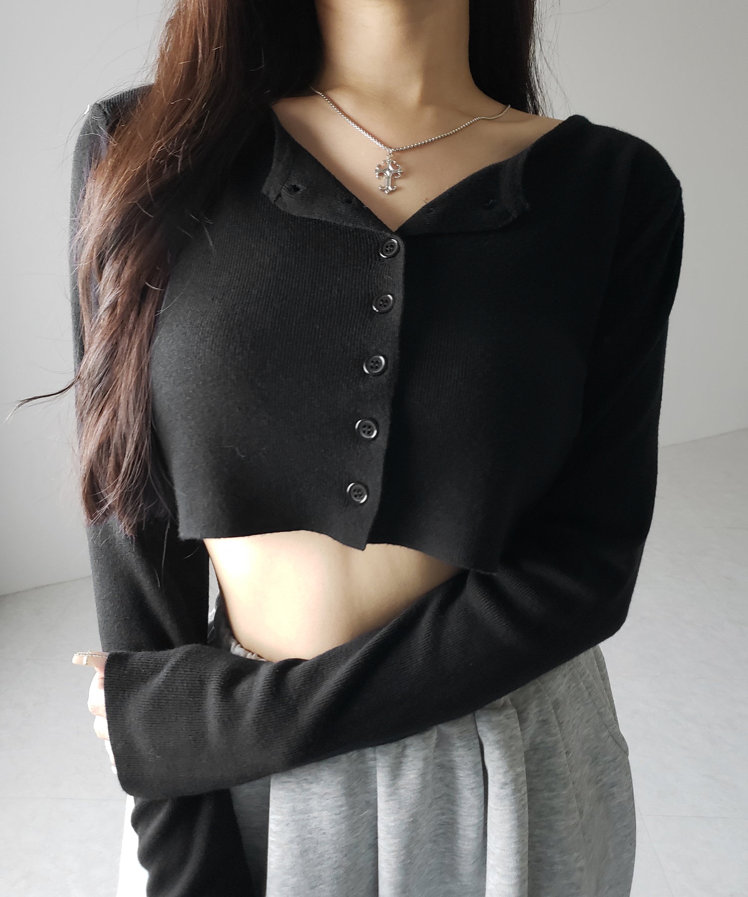 ミニボタンショートリブニットカーディガン ／ mini button short rib knit cardigan