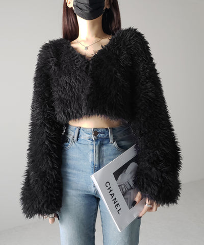 【 ３COLOR 】ロングシャギーボアショートボリュームカーディガン
