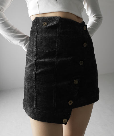 【 インパン裏地付 】ニュアンスコーデュロイアシンメトリーミニスカート ／ Nuance corduroy asymmetry mini skirt