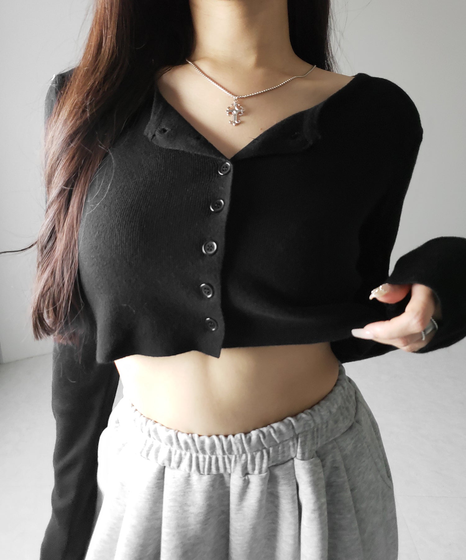 ミニボタンショートリブニットカーディガン ／ mini button short rib knit cardigan