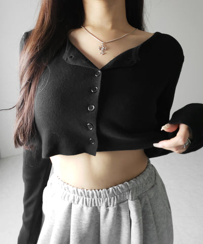 ミニボタンショートリブニットカーディガン ／ mini button short rib knit cardigan