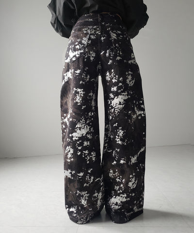 【 ３SIZE 】箔プリントブリーチヴィンテージワイドデニム ／ Foil print bleached vintage wide denim