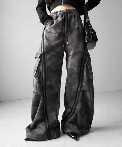 【 裾絞り可能２WAY 】カモフラヴィンテージサイドラインタックワイドスウェットパンツ ／ camouflage vintage side line tuck wide sweatpants