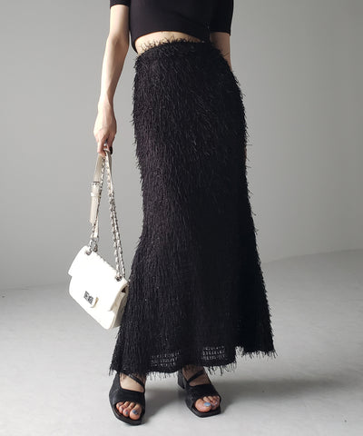 シャギーフリンジロングマーメイドスカート ／shaggy fringe long mermaid skirt