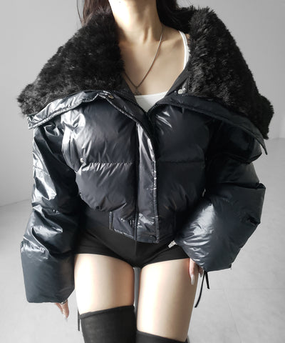 フェイクファー襟レディパフショートダウンジャケット ／ fakefur collar lady puff short down jacket