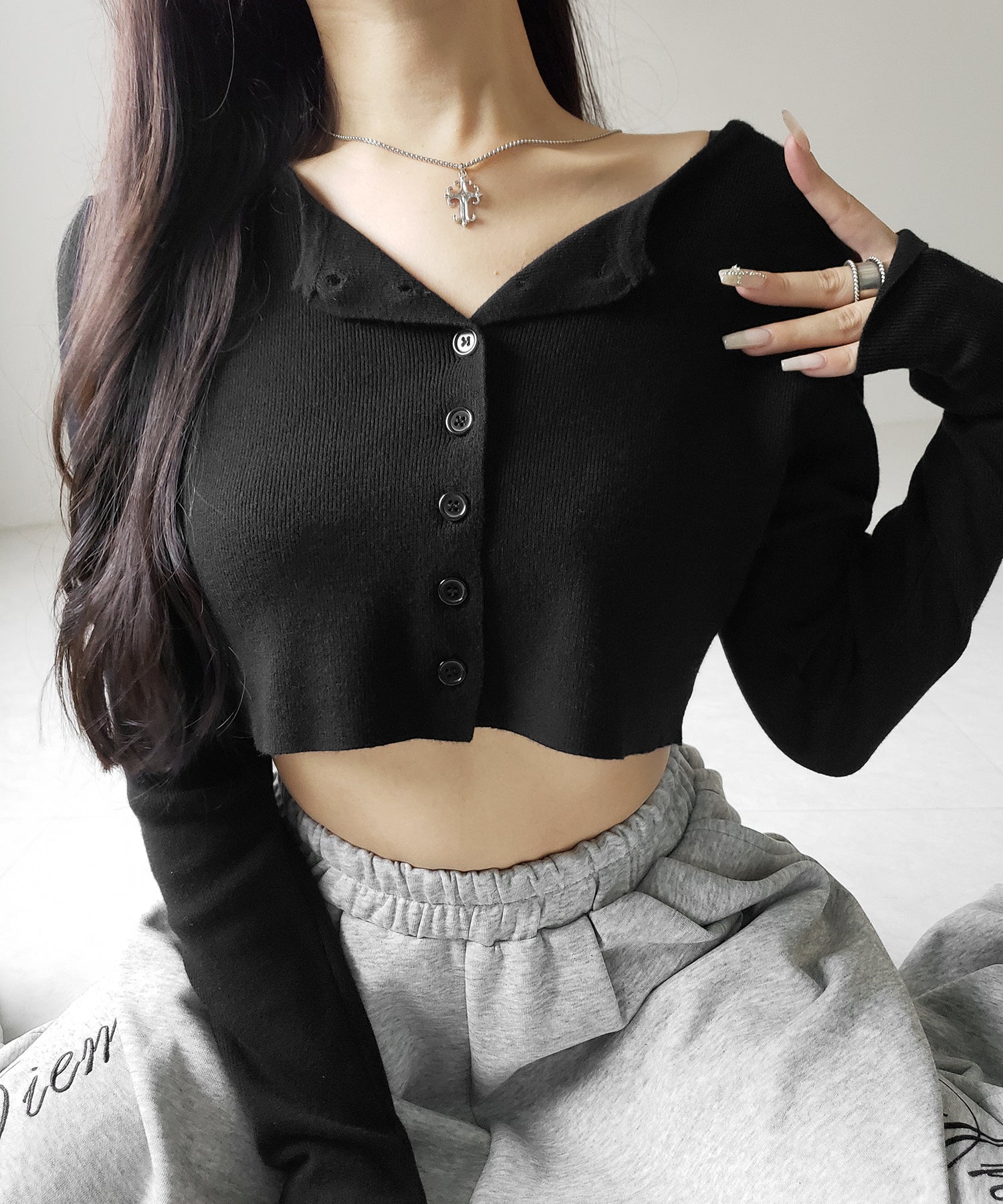 ミニボタンショートリブニットカーディガン ／ mini button short rib knit cardigan