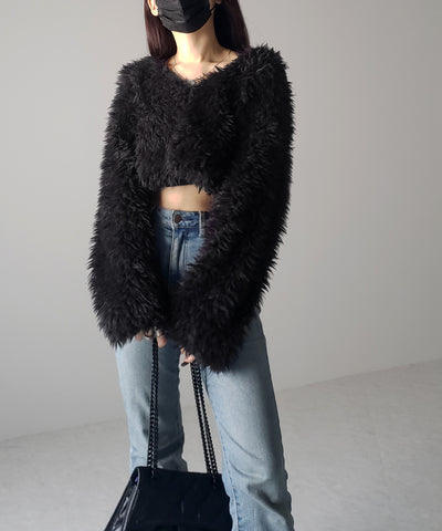 【 ３COLOR 】ロングシャギーボアショートボリュームカーディガン