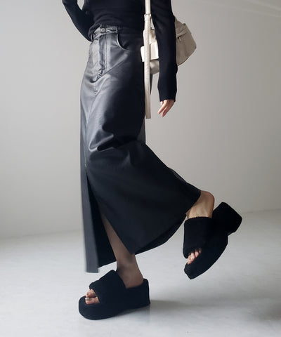 【 ３color ／ ３size 】フロントスリットヴィンテージフェイクレザースカート