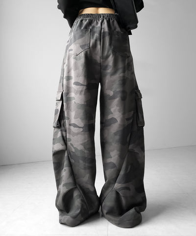 【 裾絞り可能２WAY 】カモフラヴィンテージサイドラインタックワイドスウェットパンツ ／ camouflage vintage side line tuck wide sweatpants