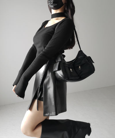 【 ２color 】チョーカーリブニットトップス ／choker lib knit tops