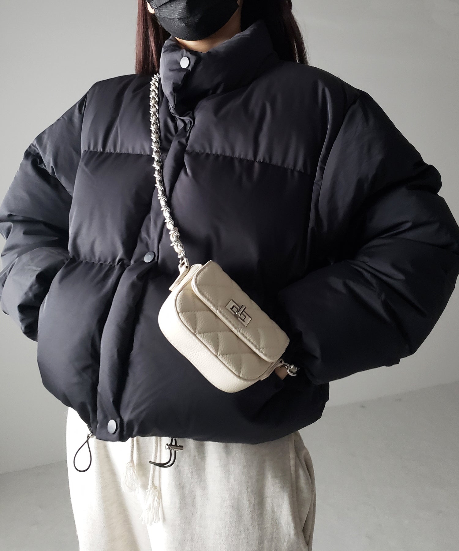 【裾絞り可能２WAY 】ニュアンスカラーショートパフダウンジャケット