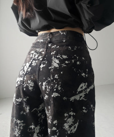 【 ３SIZE 】箔プリントブリーチヴィンテージワイドデニム ／ Foil print bleached vintage wide denim