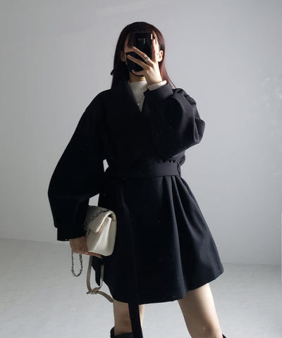 【３色展開／ベルト付】ウエストマークオーバーメルトンミドルコート
