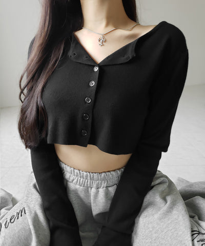 ミニボタンショートリブニットカーディガン ／ mini button short rib knit cardigan