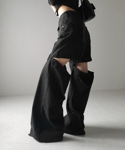 【 選べる３サイズ 】バックオープンカットアウトウォッシュワイドデニム ／ Back open cutout washed wide denim