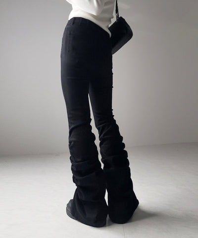 ヘムシャーリングギャザーストレッチフレアパンツ ／ Hem shirring gather stretch flare pants