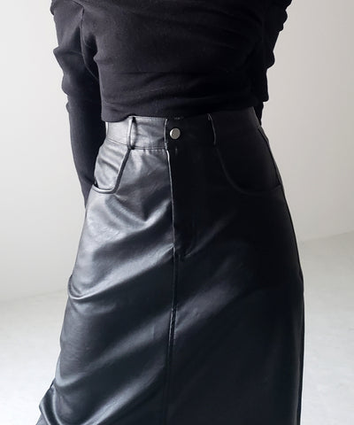 【 ３color ／ ３size 】フロントスリットヴィンテージフェイクレザースカート