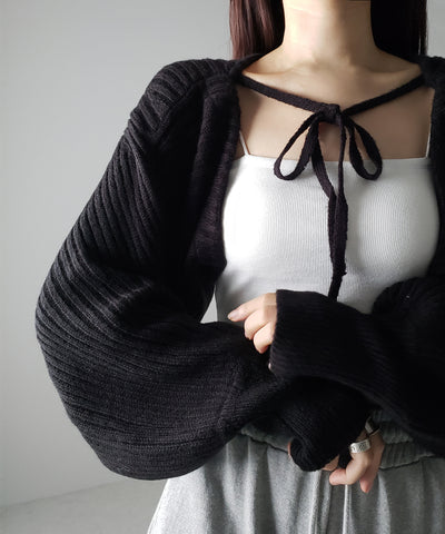 【 ９color 】２WAYリボンモヘアライクショートリブニットカーデ