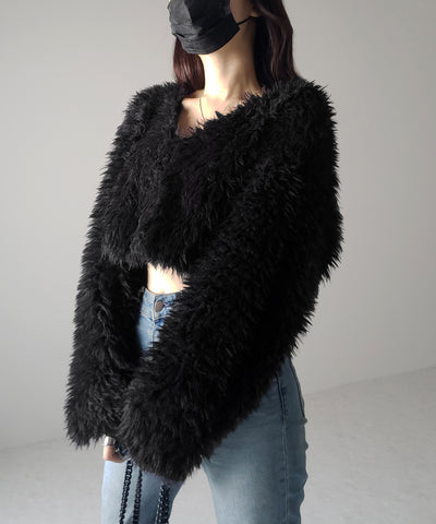 【 ３COLOR 】ロングシャギーボアショートボリュームカーディガン