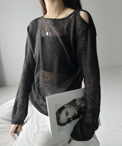 【 ３color 】カットアウトショルダールーズシアートップス ／ cutout shoulder loose sheer tops