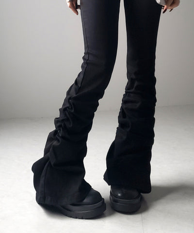 ヘムシャーリングギャザーストレッチフレアパンツ ／ Hem shirring gather stretch flare pants