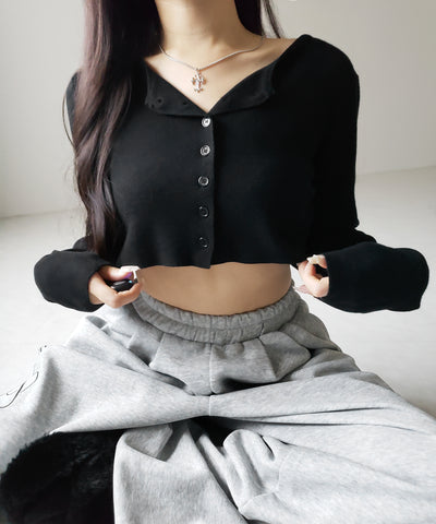 ミニボタンショートリブニットカーディガン ／ mini button short rib knit cardigan