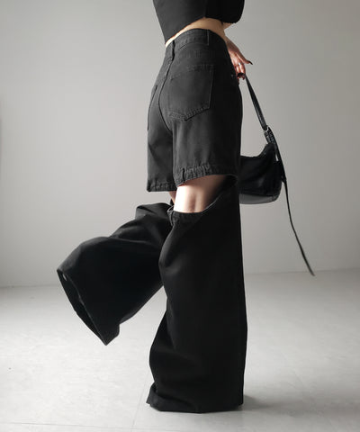 【 選べる３サイズ 】バックオープンカットアウトウォッシュワイドデニム ／ Back open cutout washed wide denim