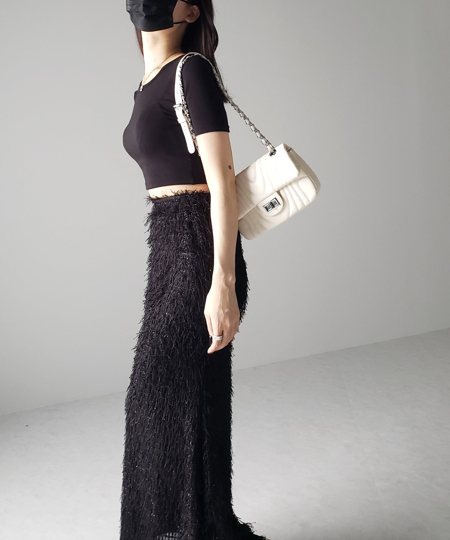 シャギーフリンジロングマーメイドスカート ／shaggy fringe long mermaid skirt