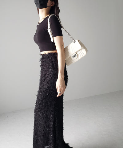 シャギーフリンジロングマーメイドスカート ／shaggy fringe long mermaid skirt