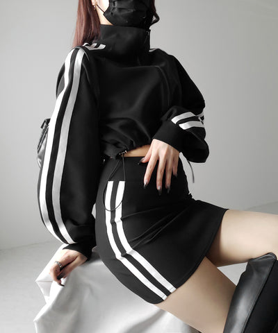 【 セットアップ着用可能 】サイドラインハイウエストミニスカート ／ sideline high waist mini skirt