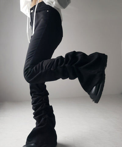 ヘムシャーリングギャザーストレッチフレアパンツ ／ Hem shirring gather stretch flare pants