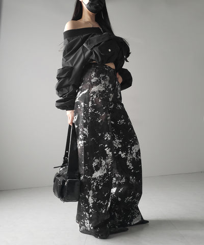 【 ３SIZE 】箔プリントブリーチヴィンテージワイドデニム ／ Foil print bleached vintage wide denim