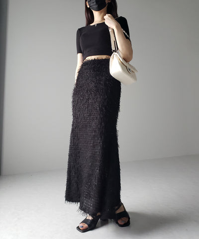 シャギーフリンジロングマーメイドスカート ／shaggy fringe long mermaid skirt
