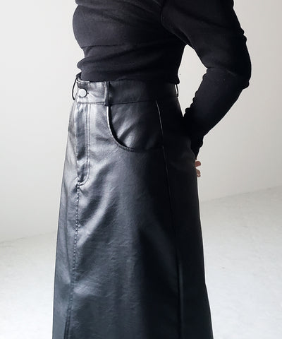 【 ３color ／ ３size 】フロントスリットヴィンテージフェイクレザースカート