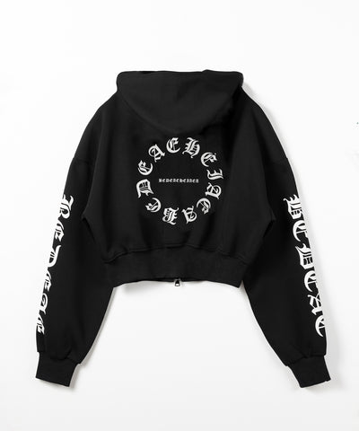 グランジロゴダブルジップショートパーカー ／ grunge logo double zip short hoodie