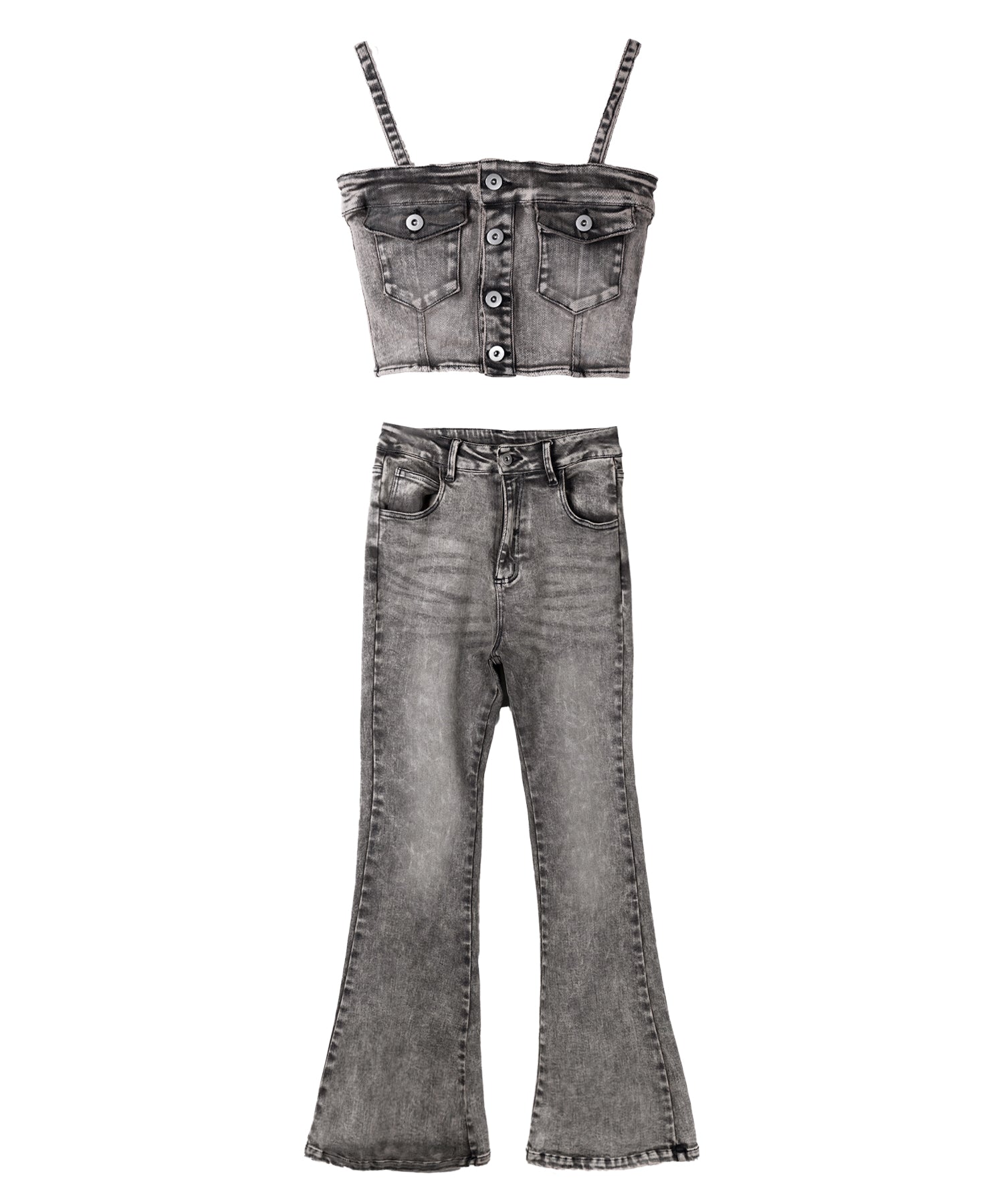 【 限定先行販売 】vintage denim bustier ＆ stretch flare denim SETUP