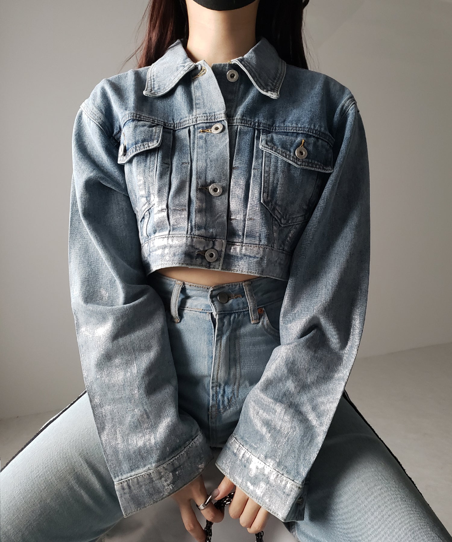 箔プリントショートデニムジャケット ／ haku print short denim jacket