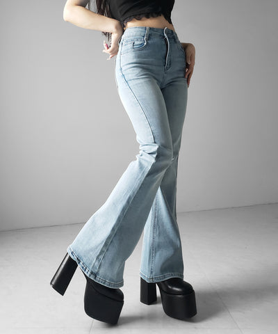 【４size 】美脚ハイウエストストレッチフレアデニム ／ slim leg High waist stretch flare denim