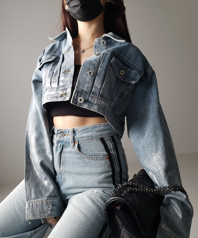 箔プリントショートデニムジャケット ／ haku print short denim jacket